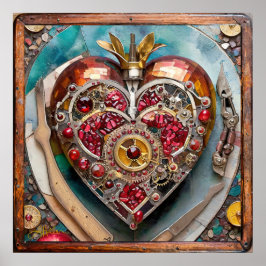 Póster Serie Steampunk Corazón de Granada Rubí