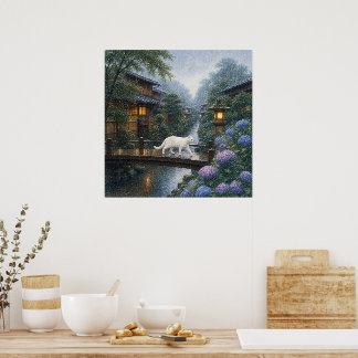 Póster series_2_6|Square Kyoto Bridge White Cat Art