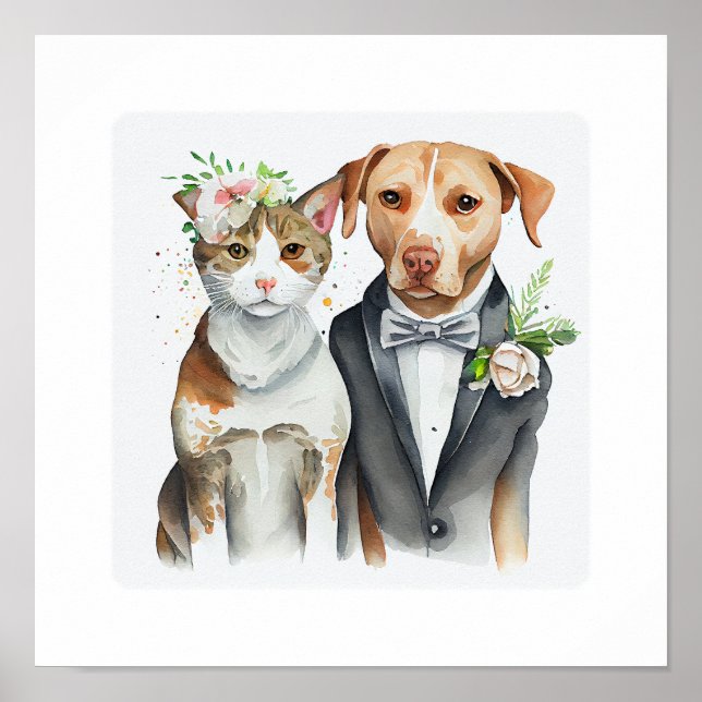 Póster serio gracioso: maleza de gato y perro, acuarela (Frente)