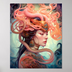 Póster Serpent Hair Lady Fantasy Art