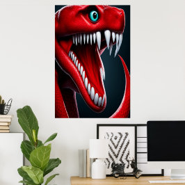 Póster Serpiente Cobra con escalas rojas vibrantes y ojos