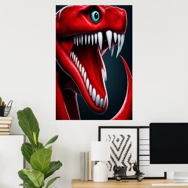 Póster Serpiente Cobra con escalas rojas vibrantes y ojos (Oficina en casa)