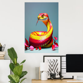 Póster Serpiente Cobra con escalas rojas y amarillas vibr