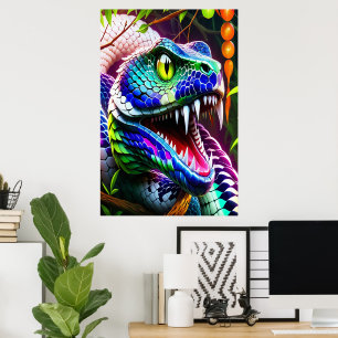 Póster Serpiente Cobra con escalas turquesa y azul vibran