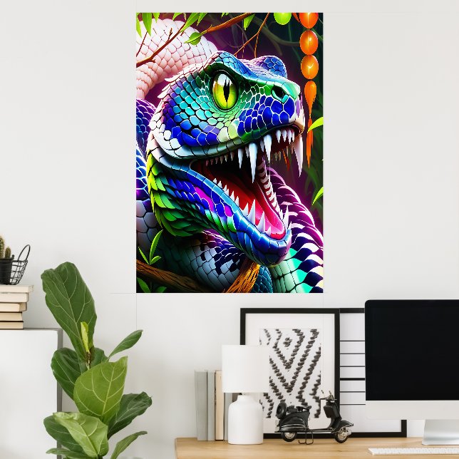 Póster Serpiente Cobra con escalas turquesa y azul vibran (Oficina en casa)