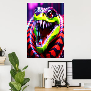 Póster Serpiente Cobra con labios verdes limados y frente