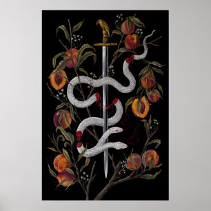 Póster Serpiente con Espada y Melocotones Dark Academia -