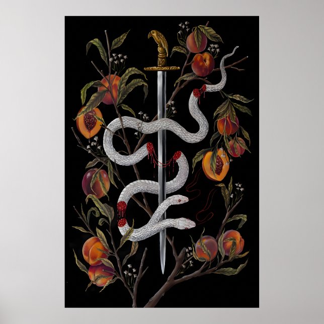 Póster Serpiente con Espada y Melocotones Dark Academia - (Frente)
