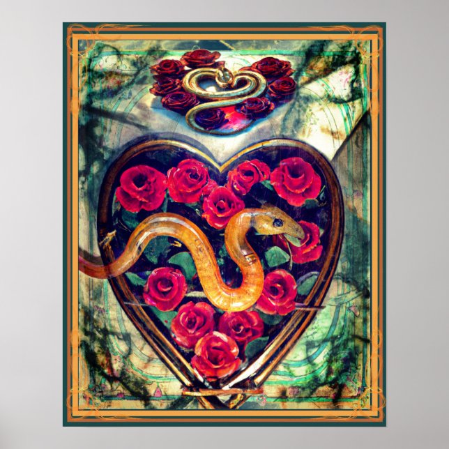 Póster Serpiente, corazón y Rosas (Frente)