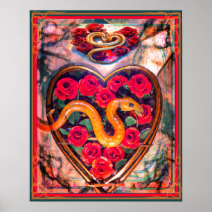 Póster Serpiente, corazón y Rosas mortales San Valentín