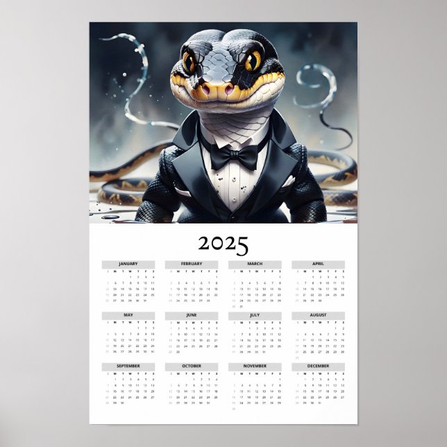 Póster Serpiente de Acuarela con Esmoquin Calendario 2025 (Frente)