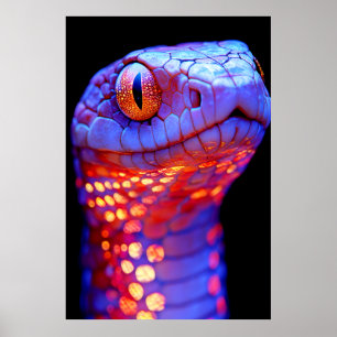 Póster Serpiente de neón brillante con ojos hipnóticos y 