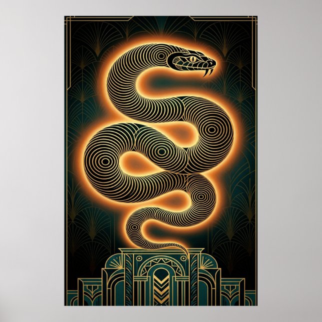 Póster Serpiente de oro con estilo Art Deco ornamentado (Frente)