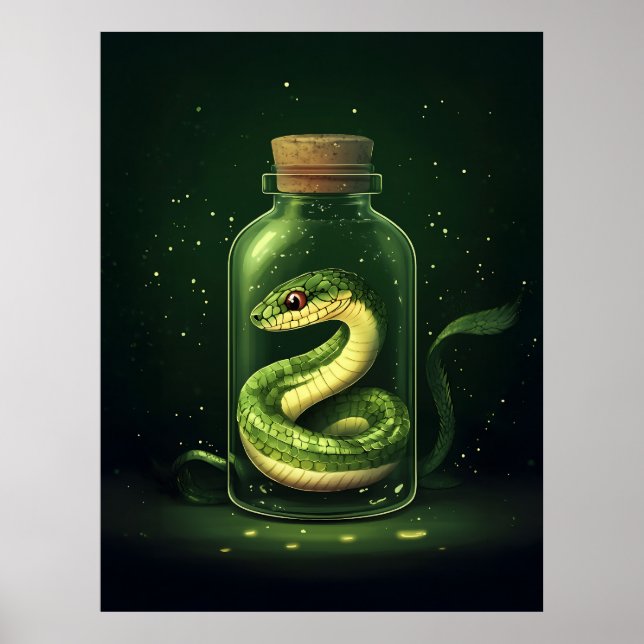 Póster Serpiente encantada en una barra de vidrio (Frente)