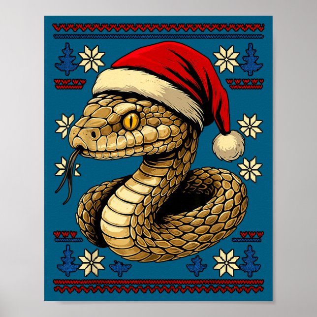 Póster Serpiente fea de Navidad sombrero de Santa (Frente)