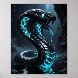 Póster Serpiente Negra de Neon Azul Cobra Fantasía Brilla