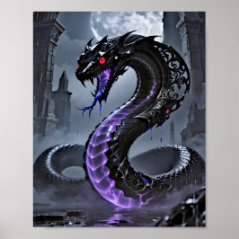 Póster Serpiente Negra Gótica Brillante Neón Púrpura Fant