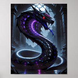 Póster Serpiente Negra Gótica Brillante Neón Purpura Fant