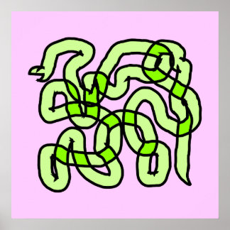 Póster Serpiente verde anime, de color rosa.