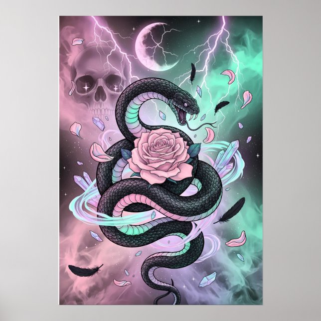 Póster Serpiente y Rosa Pastel Gótica (Frente)