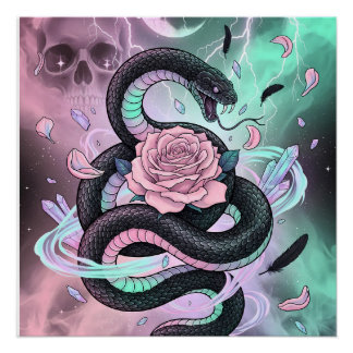 Póster Serpiente y Rosa Pastel Gótico