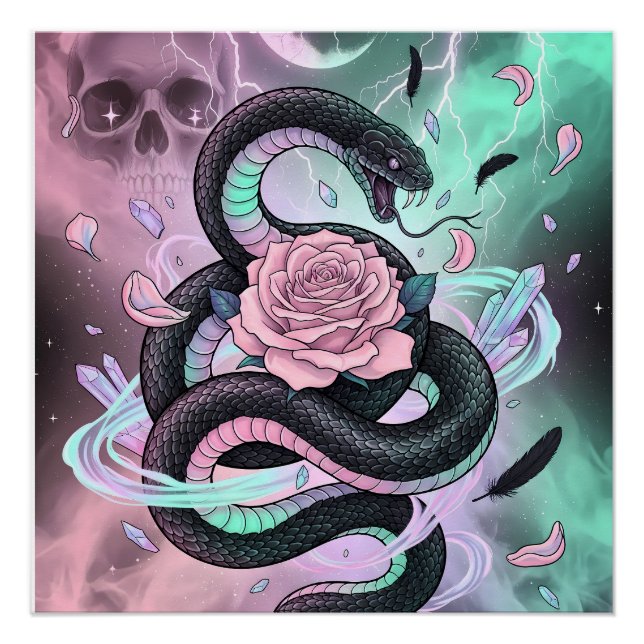 Póster Serpiente y Rosa Pastel Gótico (Anverso)