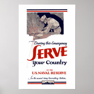Póster Serve Your Country In The Naval Reserve -- WW2