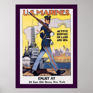 Póster Servicio activo en tierra y el mar