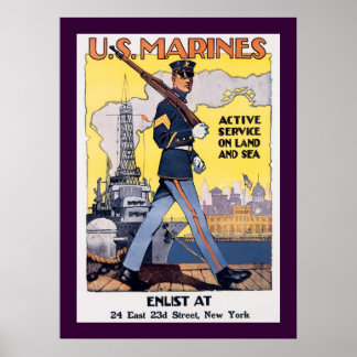 Póster Servicio activo en tierra y mar