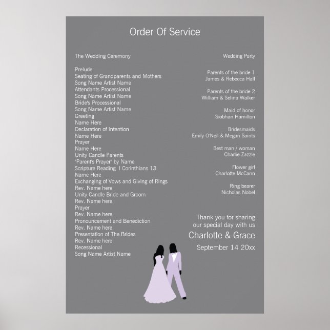 Póster Servicio Boda de dos novias (Lilac y Gray) (Frente)
