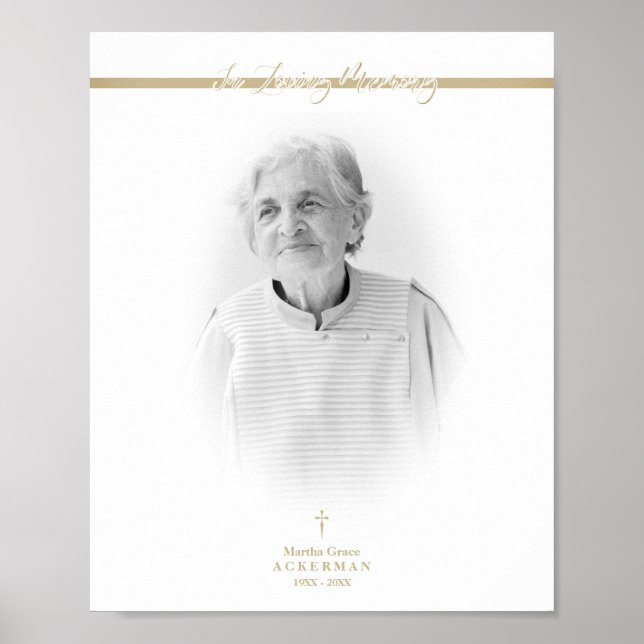 Póster Servicio de recuerdo de foto dorada B&W Queridos (Frente)