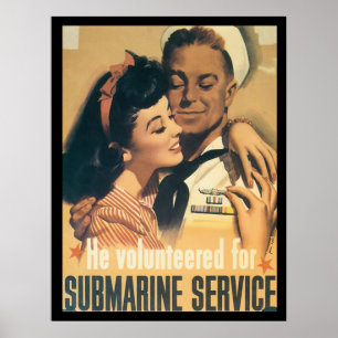 Póster Servicio de Submarinos Segunda Guerra Mundial