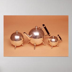 Póster Servicio de té con interiores dorados
