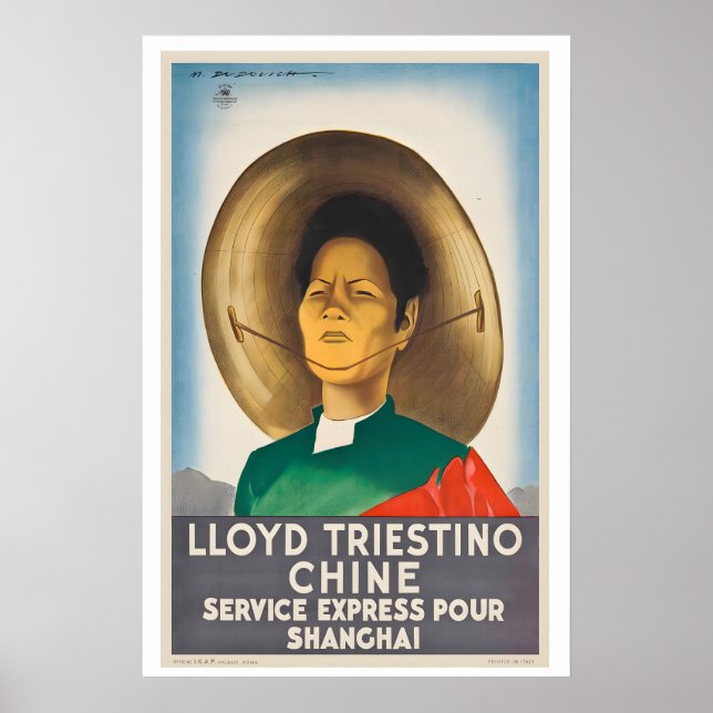 Póster Servicio Express Lloyd Triestino para Shanghai Chi (Frente)