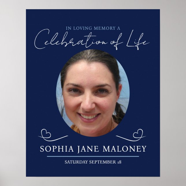 Póster servicio funerario memorial corazón ovalado foto m (Frente)