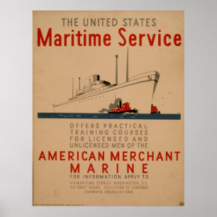 Póster Servicio Marítimo Gran Barco Con Tuglanes WPA