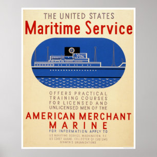 Póster Servicio marítimo - vista lateral de la nave - WPA