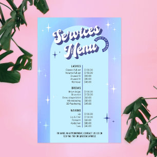 Póster Servicios de Salón Holográfico Azul Retro de Moda