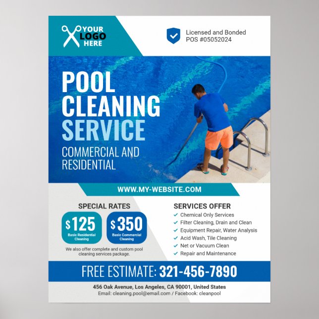 Póster Servicios Profesionales De Limpieza De Piscina (Frente)