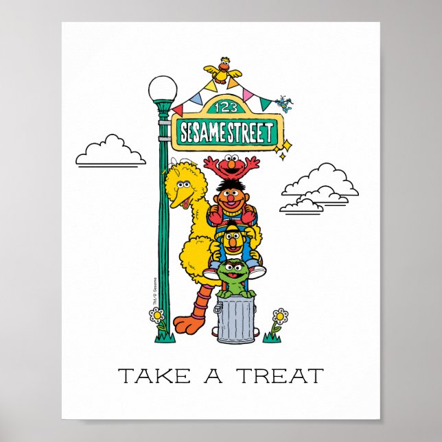 Póster Sesame Street Characters & Street Sign (Frente)