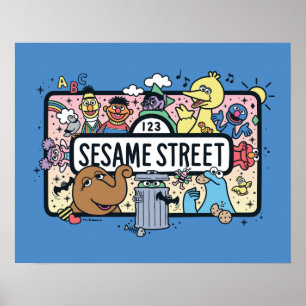 Póster Sésamo Sésamo Sésamo Amigos Doodle Sign