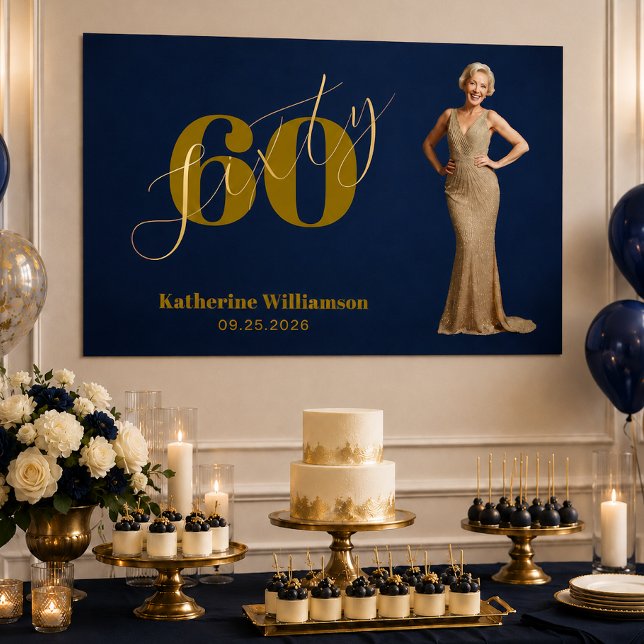 Póster Sesenta Elegante Azul y Oro Cumpleaños 60 (Subido por el creador)