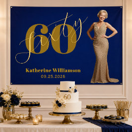 Póster Sesenta Elegante Azul y Oro Cumpleaños 60