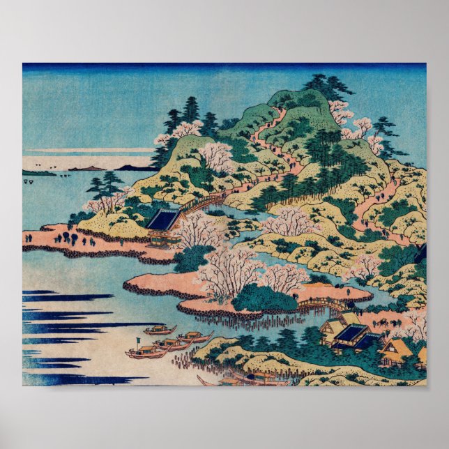 Póster Sesshu Ajigawaguchi Tenposan por Katsushika Hokusa (Frente)