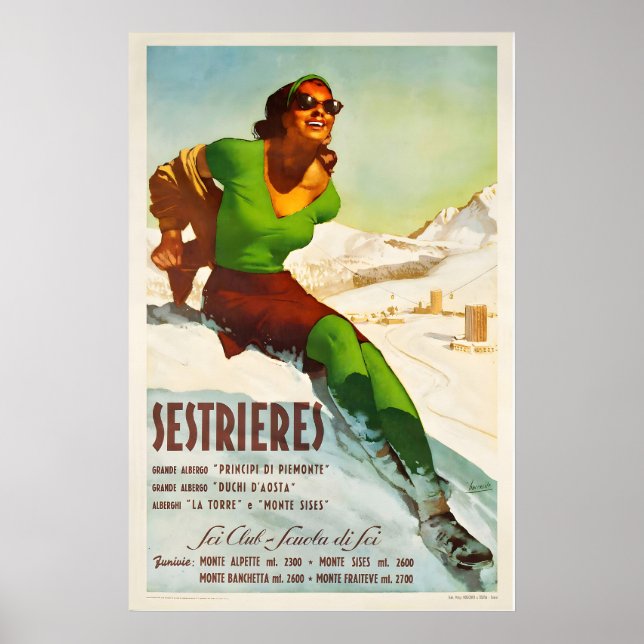 Póster Sestriere Italy Vintage Ski Poster - Framed Print (Frente)
