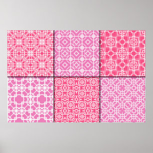 Póster Set of 6 seamless geometric pattern. Vintage illus