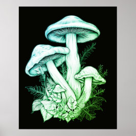 Póster Setas Verdes Translúcidas Pared de Fondo Negro
