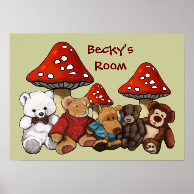 Póster Setas y Ositos de Peluche: Personaliza el Cuarto d (Frente)