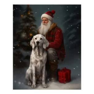 Póster Setter Inglés con Santa Claus Navideño Festivo