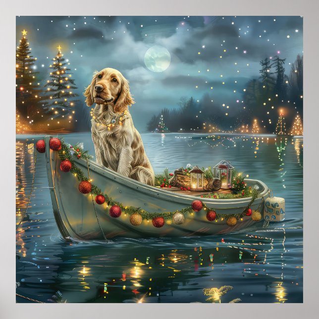 Póster Setter Inglés Festivo Viaje de Navidad  (Frente)